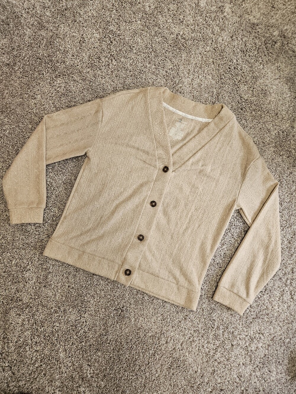 2 Piece Set Light Beige V Neck Button Cardigan Sweater And Tank Set Live2Lounge